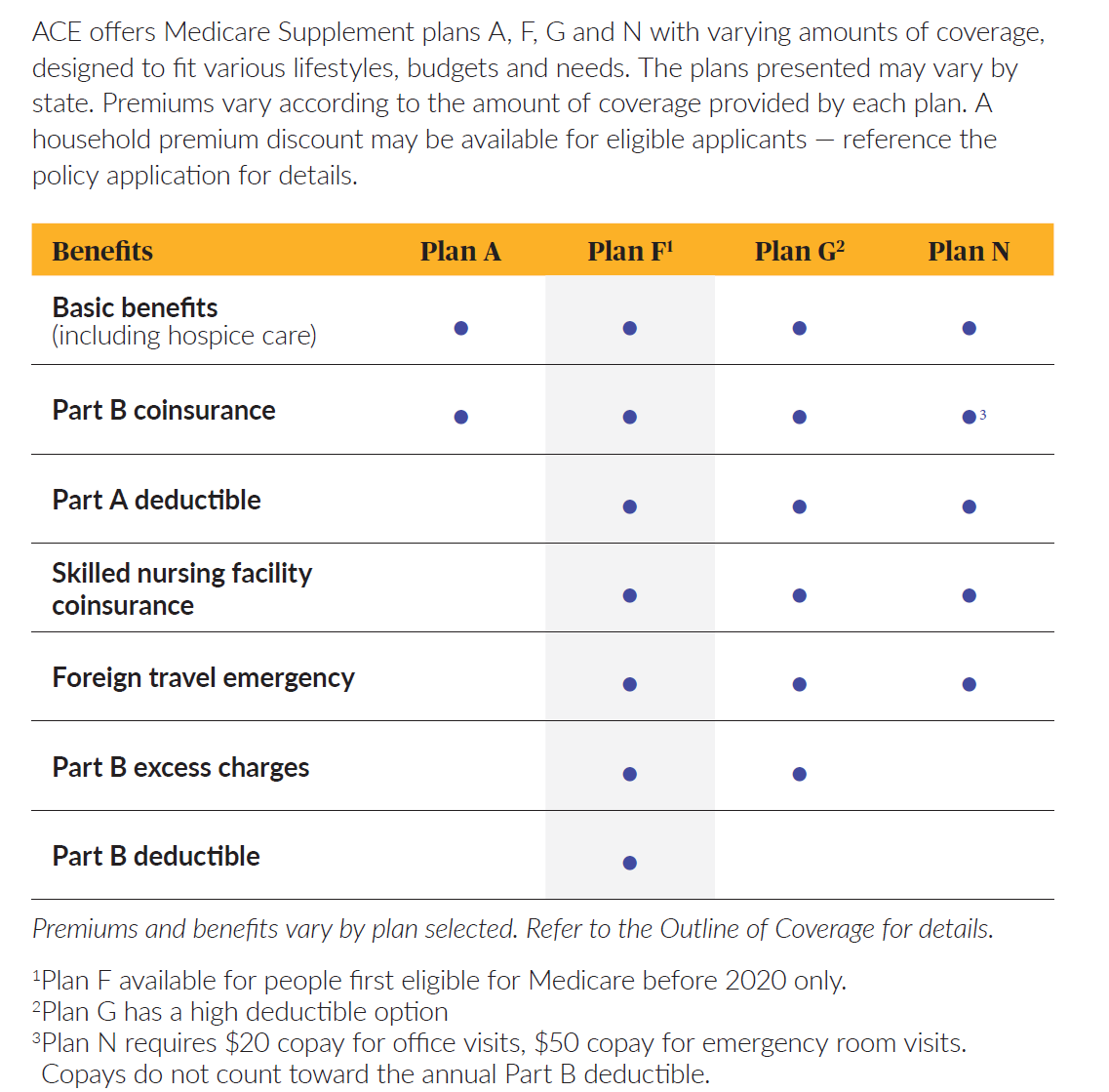 ACE Medicare Supplement Plan Types