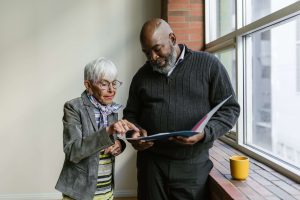 Elderly couple planning long term care